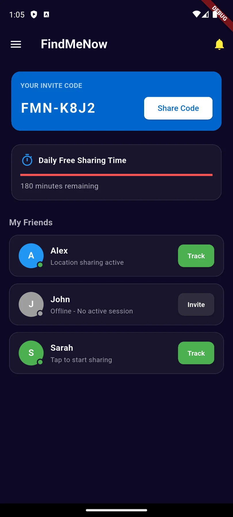FindMeNow — App-Screenshots